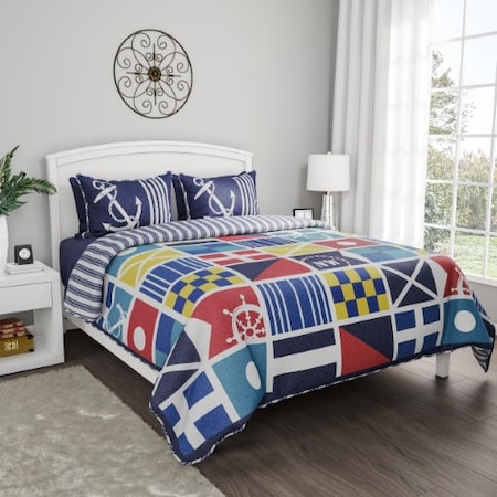 Hastings Home 3 PC Nautical Quilt Set (Full-Queen) 395805UME